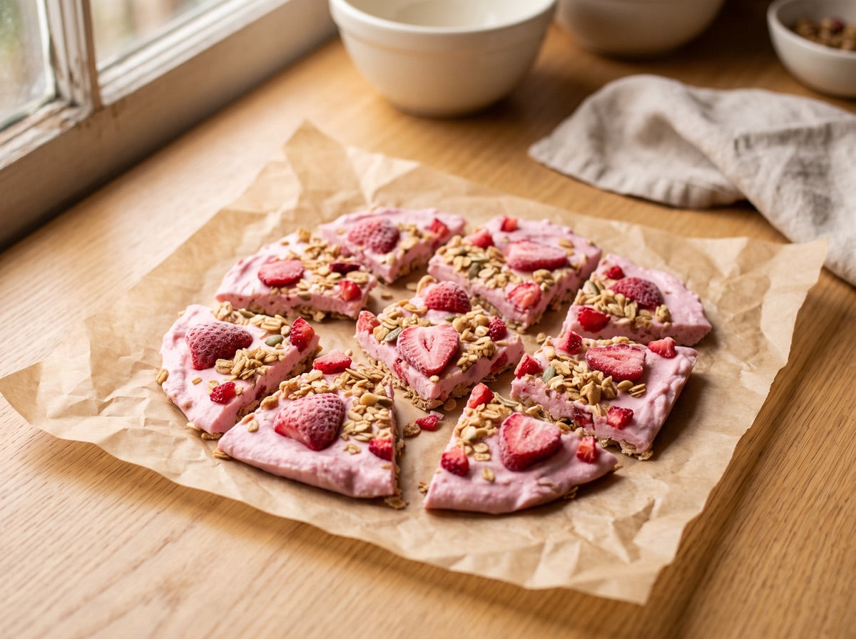 Strawberry Cream Frozen Yogurt Bark